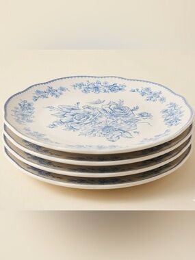 🌺 Set of 4 ~ 2025 ~ New The Pioneer Woman Agatha Dinner Plates, Blue & White